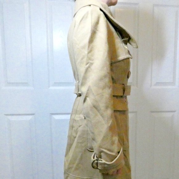 Brown Lambs Wool Trench Coat bebe Winter Warm Classic Double Breasted Women M - Picture 5 of 13